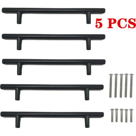 5-teiliger, Massiver, Runder T-förmiger Schrankgriff, Griff Aus Aluminiumlegierung, Schranktürgriff Im Amerikanischen Stil (schwarz, 192 Mm)