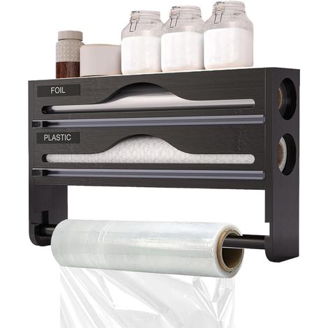 Aluminiumfolienspender Mit Schneidevorrichtung, Zwei Fächer, Schwarz