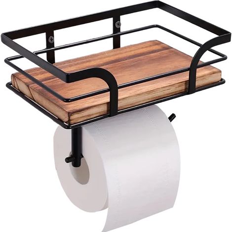 Toilettenpapierhalter Mit Holzablage, Schwarz