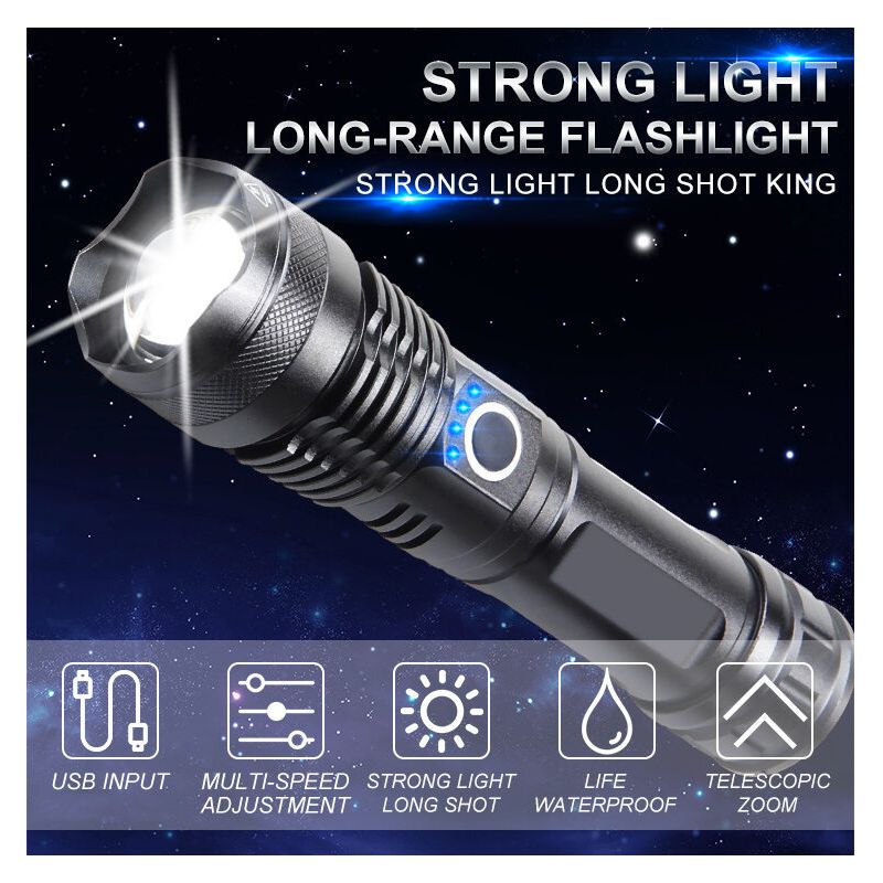 Extrem Leistungsstarke Led-taschenlampe, 12000 Lumen, Wiederaufladbare Taschenlampe, Xhp70.2 Taktische Taschenlampe, Ip67 Wasserdicht, 5 Modi, Usb-taschenlampe, Für Camping, Wandern Und Notfälle (mit