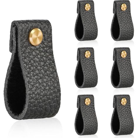 Schwarze Türgriffe Aus Leder – 6er-set, 18 X 2,5 Cm – Elegante Griffe Für Schränke, Schubladen Und Türen