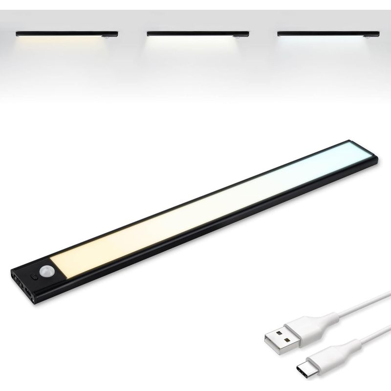 Led-streifenleuchte Für Kleiderschränke Mit Bewegungssensor, Wiederaufladbar Per Usb-c, 3 Farbtemperaturen, Dimmbar, Mit Magnetstreifen Für Kleiderschränke Und Flure, 40 Cm, Schwarz