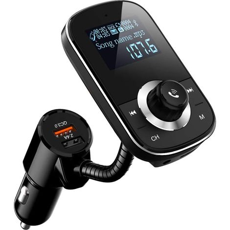 Aiducho Auto Bluetooth Fm Transmitter Qc 3.0 & 5v/2.4a Auto-musikadapter Kabelloses Freisprech-auto-kit Bluetooth Fm Transmitter Mit 2 Usb-ladegeräten Und 3,5mm Aux Audio Tf-kartensteckplatz (schwarz)