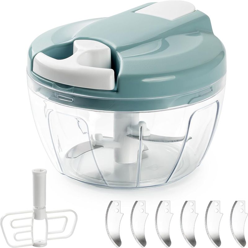 Manueller 520-ml-zerkleinerer, Manueller Zwiebelschneider Mit 3 Edelstahlklingen, 3 Ersatzklingen Und 1 Mixeinsatz, Manueller Mixer, Manueller Zwiebelschneider Für Zwiebeln, Knoblauch, Fleisch, Gemüse