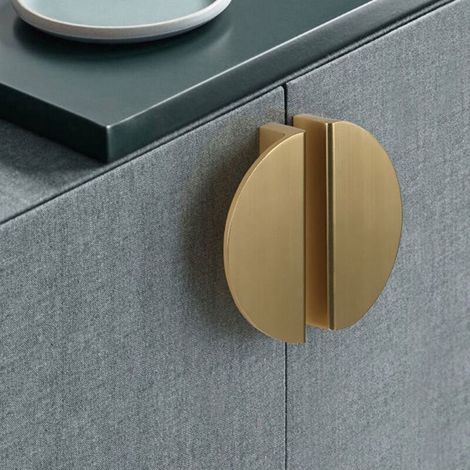 Set Mit 2 Vergoldeten Messing-schubladengriffen – Halbmondform – 64 Mm Lochabstand – Abmessungen 95 X 48 X 20 Mm – Rostbeständig