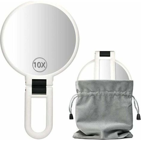 Doppelseitiger Vergrößerungsspiegel (10x/1x) Mit Ständer, Handvergrößerungsspiegel Für Make-up, Mitesser Und Pickel (13 Cm, 10x/1x, Silber)