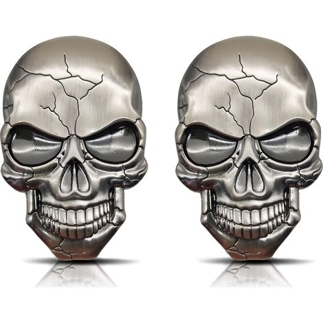 2 Stück 3d Metall Motorrad Auto Aufkleber Totenkopf Aufkleber Totenkopf Auto Aufkleber Stoßstangen Aufkleber Fahrzeug Dämonen Ornament Aufkleber Totenkopf Kühlschrank Aufkleber (silber)