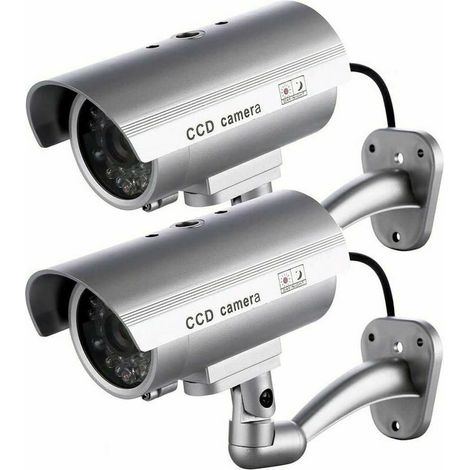 2 X Attrappenkamera, Attrappenkamera Für Den Innen- Und Außenbereich, Mit Blinkender Led In Kugelform (silber)