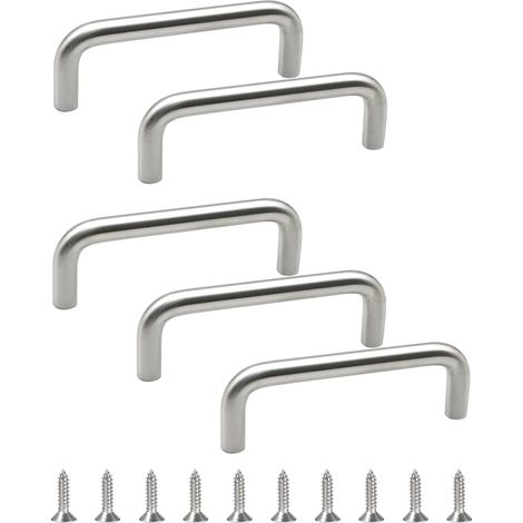 Aiducho Set Mit 5 Runden, Massiven Edelstahlgriffen, 64 Mm Lochabstand, U-förmige Schrankgriffe, Für Schlafzimmer, Badezimmer, Küche, Schranktüren – Gebürstetes Silber