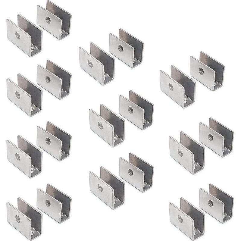 Set Mit 20 Glasregalhalterungen – Edelstahl 201 Mit Verstellbarer Rundklemme Für 8 Bis 12 Mm Dicke, Plattengröße 26,5 X 36,5 X 16,5 Mm