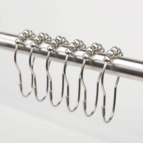 Aiducho 12 Stück Duschringe Aus Edelstahl 75 X 37 Mm, Duschvorhanghaken Mit Gleitsystem, Metallkugeln Für Duschvorhangstangen, Vorhänge (silber)