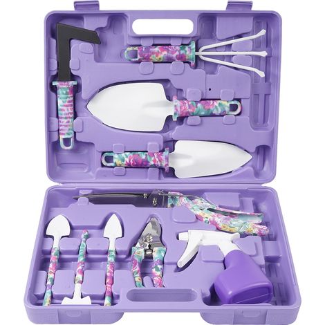 Set Mit 10 Gartengeräten, Darunter Schaufel, Rechen, Unkrautstecher, Sprühgerät Und Heimwerker-gartengeräte Mit Tragetasche.