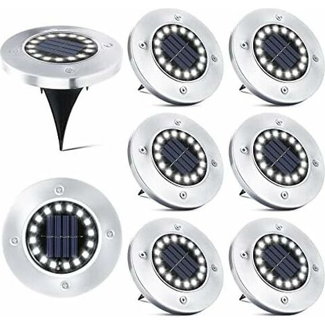 8 Stück 16 Led-solar-außenleuchten, Einbau-solar-gartenstrahler, Ip65 Wasserdichte Stehlampen Für Gehwege, Terrassen, Höfe, Unterflurinstallation, Rasenflächen, Kaltweiß