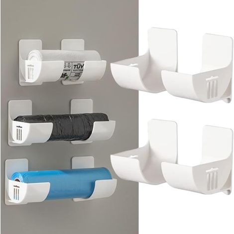 Set Mit 4 Bohrfreien Müllbeutelspendern, Wandmontierter Plastiktütenhalter, Einkaufstütenhalter, Weißer Müllbeutelhalter Für Küche Und Bad