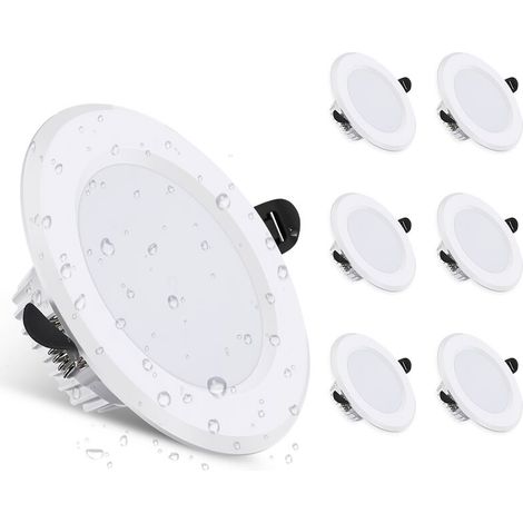 Set Mit 6 Fest Installierten Led-einbaustrahlern 3000k 600lm Ip44,