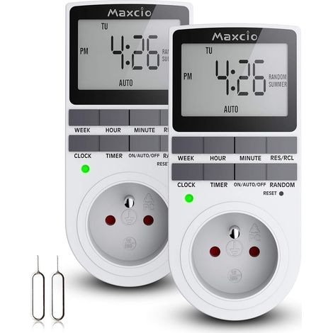 Tinor – Digitale Programmierbare Steckdose (16 A) – Wochentimer – Lcd-anzeige – Diebstahlsicherer Zufallsmodus – Energiesparend (max. 3680 W) – 2er-pack