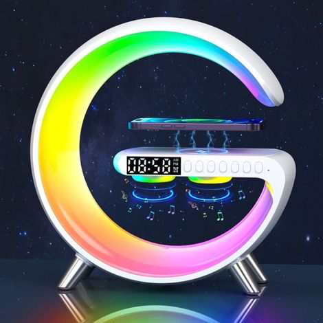 Ulisem Neue Smarte Schreibtischlampe, Stimmungsleuchte Mit Kabellosem Ladegerät, Bluetooth-lautsprecher, Dimmbarem Nachtlicht Mit Musiksynchronisation, Weiß