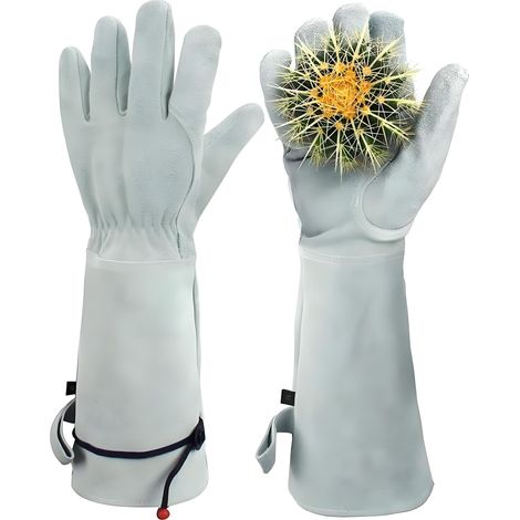 Dornenresistente Gartenhandschuhe, Lange Handschuhe Für Damen Und Herren, Gefüttert Mit Atmungsaktivem Rindsleder Für Arbeiten Auf Der Terrasse.