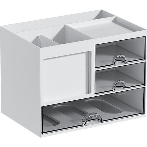 Büroaufbewahrungsbox – 3 Schubladen – Multifunktionaler Stiftehalter – 8 Fächer – Ps – Weiß