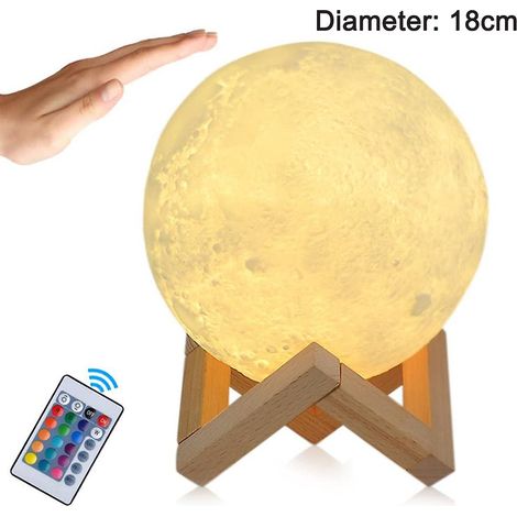Led-mondlampe, 3d-mondlampe, 16 Farben, Dimmbar Mit Fernbedienung, 18 Cm