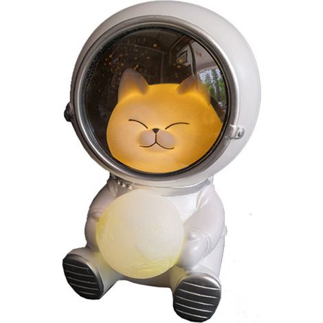3d-tischlampe Mit Astronauten-figur Und Katze, Die Einen Mond Hält, Für Kinder, 13,5–9,5 Cm