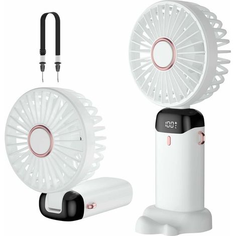 Tragbarer Mini-usb-ventilator, Kleiner Taschenventilator Mit 5 Geschwindigkeitsstufen Und Standfuß – Weiß, 4200-mah-akku, Faltbarer Tischventilator Für Büro Und Außenbereich – Weiß