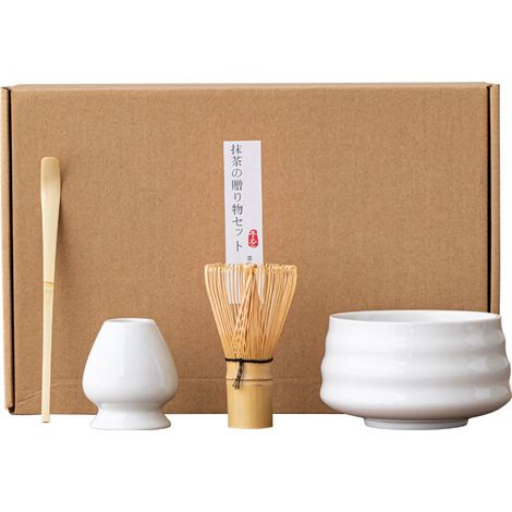 Matcha-geschenkset Mit Schneebesen Und Pinsel, Japanisches Aufguss-set, 4-teilige Weiße Geschenkbox