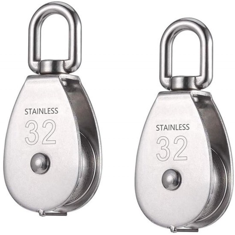 2 Stück – Einzelne Umlenkrolle M32 – Robuste, Drehbare Heberolle Aus Edelstahl – 32-mm-rolle – Silber – Freilauf Aus Edelstahl 304 – Feste Umlenkrolle Für Stahlseilzug