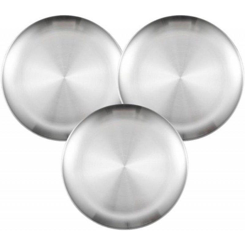 Runde Teller Aus Edelstahl 304 – 3er-set – Xl – 23 X 23 X 1,4 Cm – Campingteller Aus Edelstahl – Serviertablett – Obstteller – Grillteller – Geschirr
