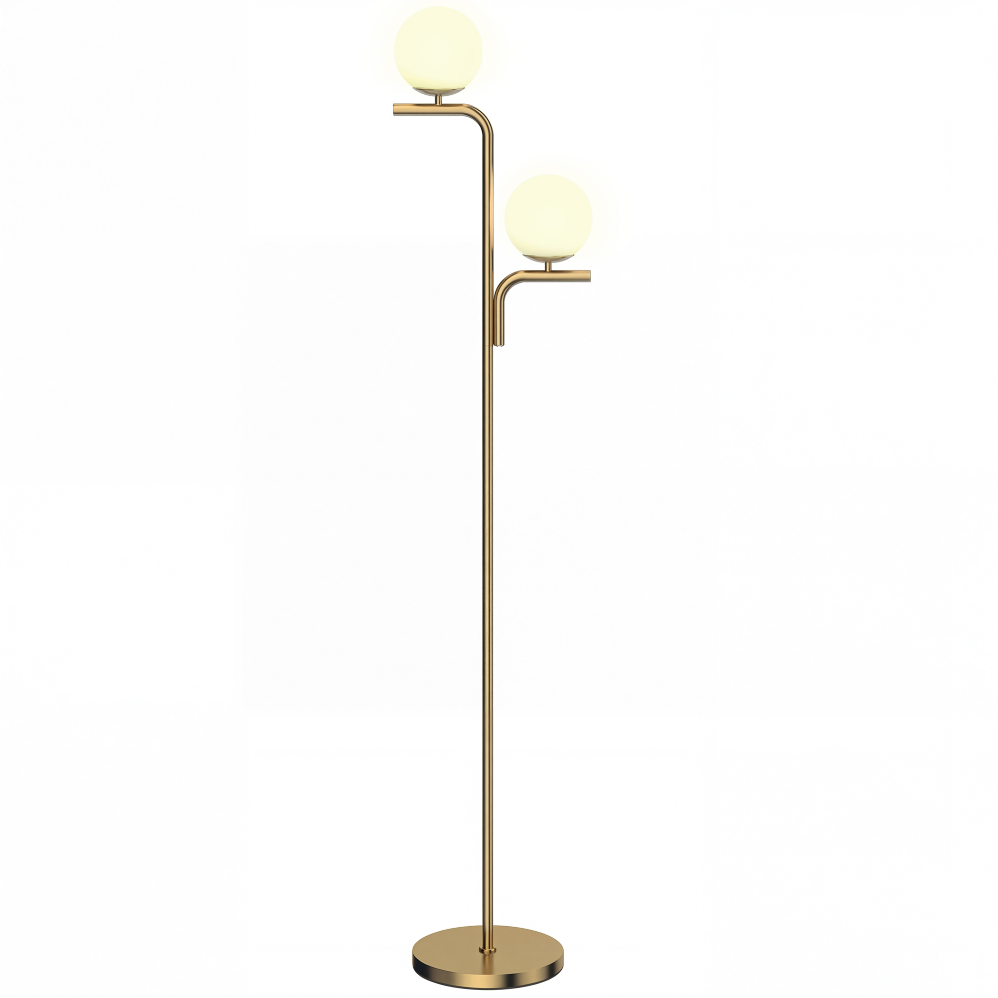 Doppelte Stehleuchte, 3 Farbtemperaturen, Glasschirm, Gold