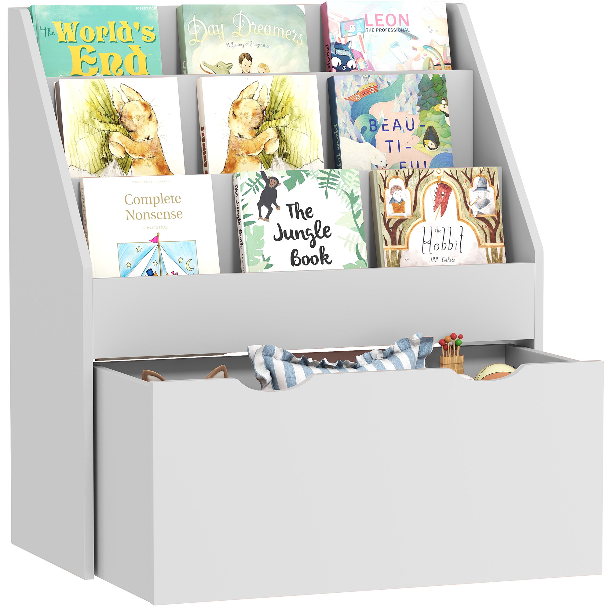 Kinder-bücherregal Mit Mehreren Fächern, 3 Ablagen Und Schublade, 62,5 X 30 X 70 Cm, Grau