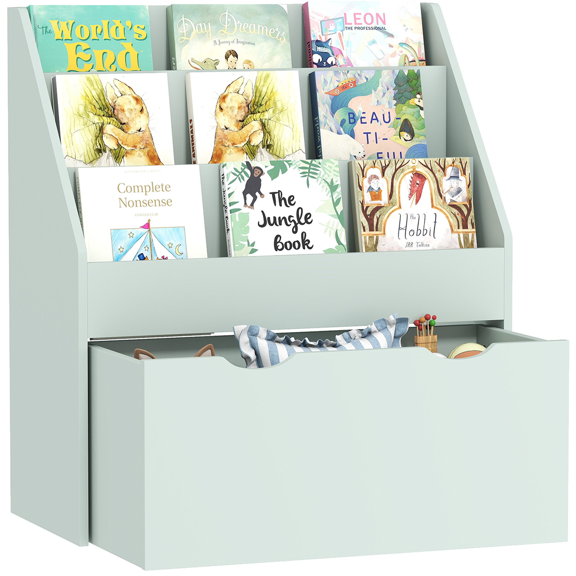 Kinder-mehrzweck-bücherregal Mit 3 Ablagen Und Schublade, 62,5 X 30 X 70 Cm, Grün
