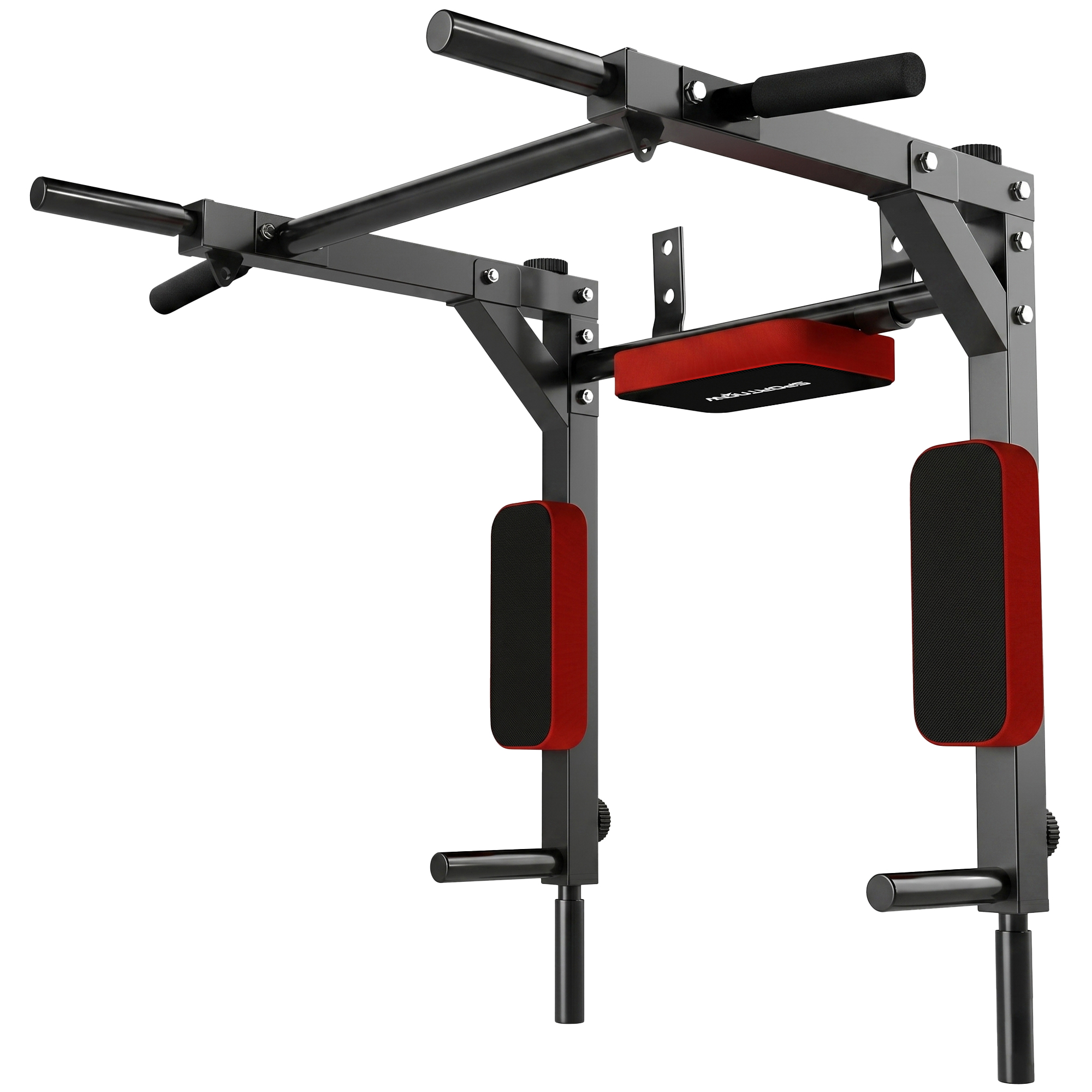 2-in-1 Wand-klimmzugstange, Stahl Mit Rutschfesten Griffen, Gepolsterten Ellbogen Und Rückenlehne, 95 X 76 X 63 Cm, Rot