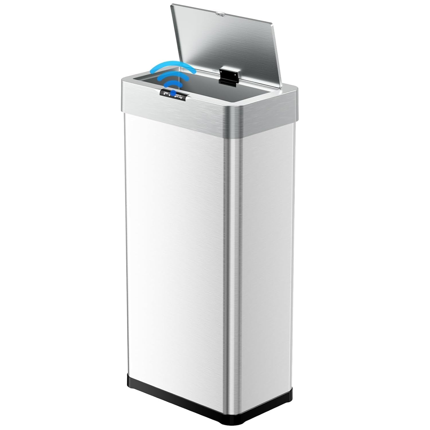 Mülleimer Mit Sensor 60l, Automatischer Abfalleimer 60 L, Silbern Elektrisch Deckel Mit Klemmring Für Müllbeutel, Automatisch Berührungslos Abfalleimer Aus Edelstahl
