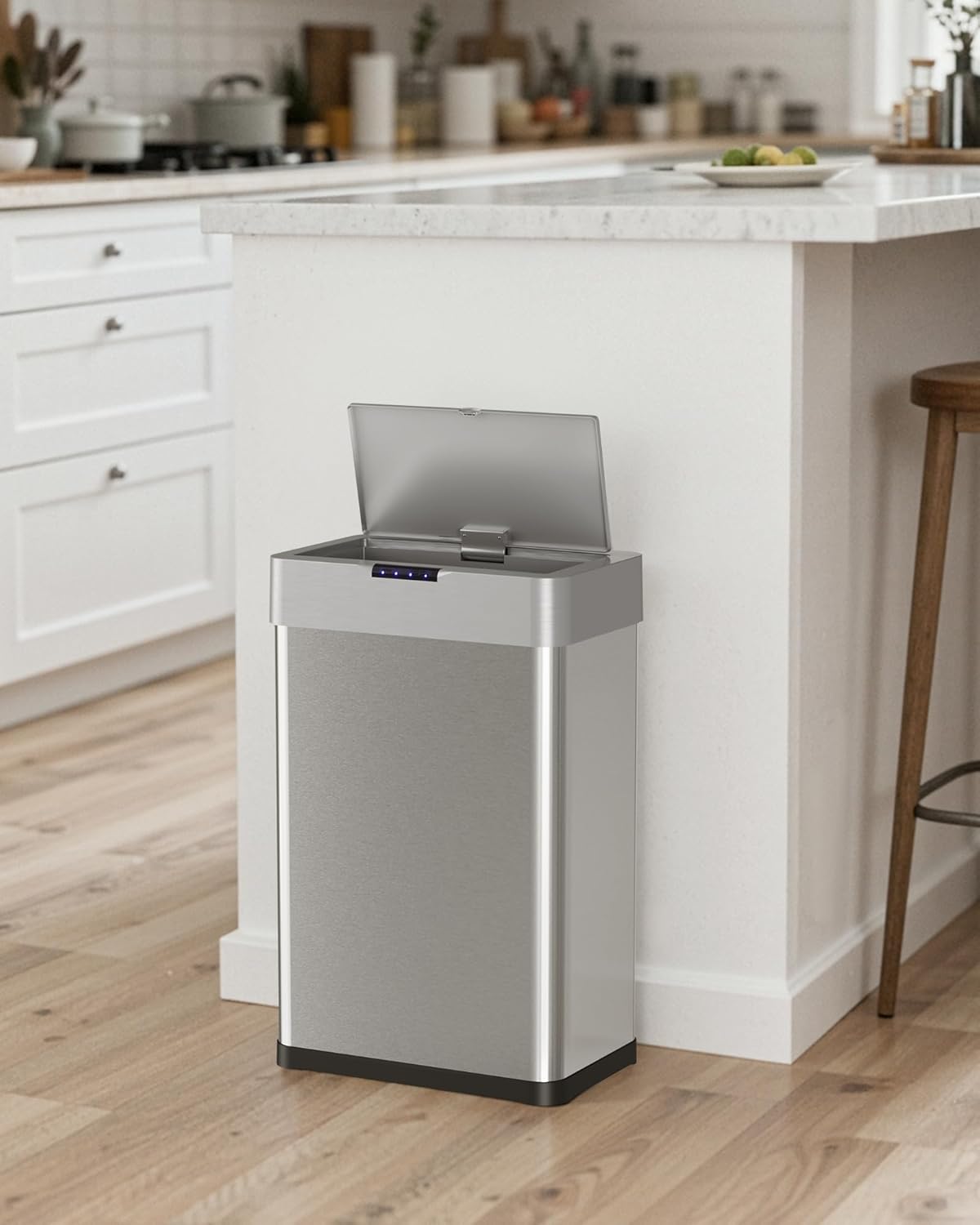 Mülleimer Mit Sensor 50l, Mülleimer Küche 50 Liter,silbern Automatischer Abfalleimer, Öffnen Per Handbewegung Oder Berühren, Softclose-deckel, Aus Edelstahl