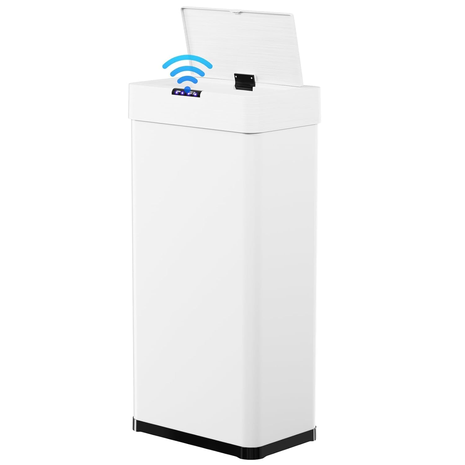 Mülleimer Mit Sensor 60l, Automatischer Abfalleimer 60 L, Weiß Elektrisch Deckel Mit Klemmring Für Müllbeutel, Automatisch Berührungslos Abfalleimer Aus Edelstahl