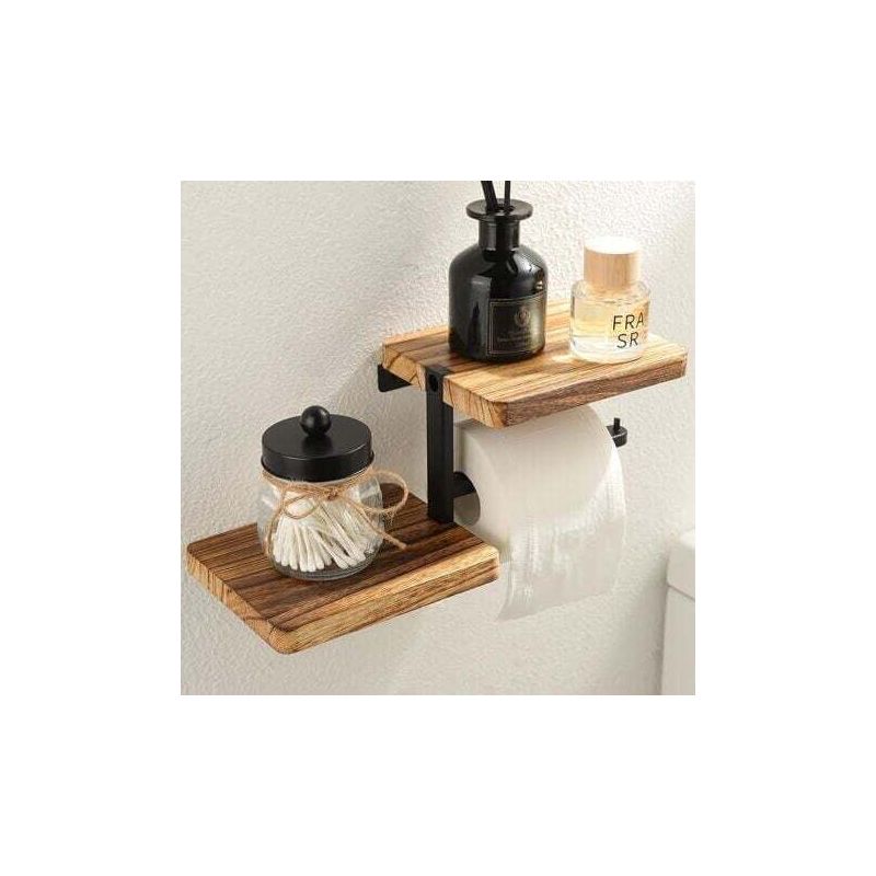 Toilettenpapierhalter, Wandregal Mit Ablageflächen, Doppelregal Aus Holz Im Vintage-stil, Taschentuchhalter Fürs Badezimmer