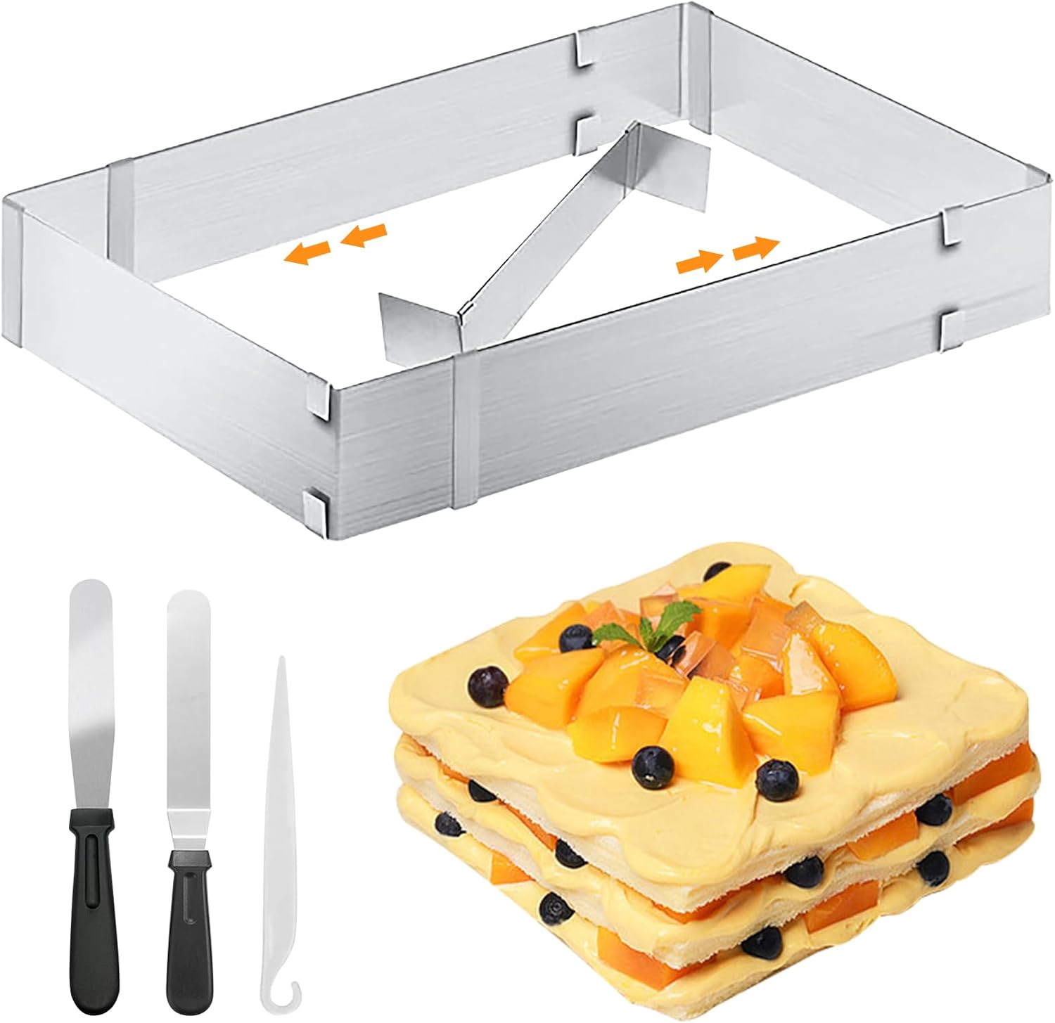 Verstellbarer Rechteckiger Backrahmen, Verstellbarer Quadratischer Edelstahl-backrahmen, Quadratischer Tortenring, Rechteckiges Backblech Mit Trennwand Und Spatel