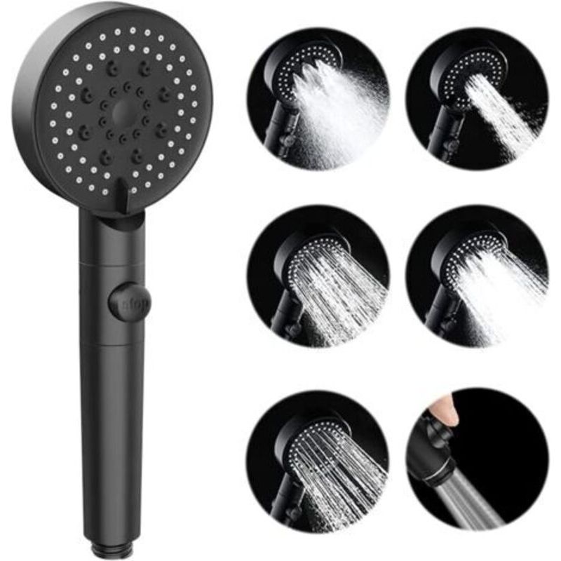 Hochdruck-handbrausekopf Mit 5 Strahlarten, Ein-/ausschalter, Pausenfunktion, Verstopfungsfreien Düsen (schwarz)