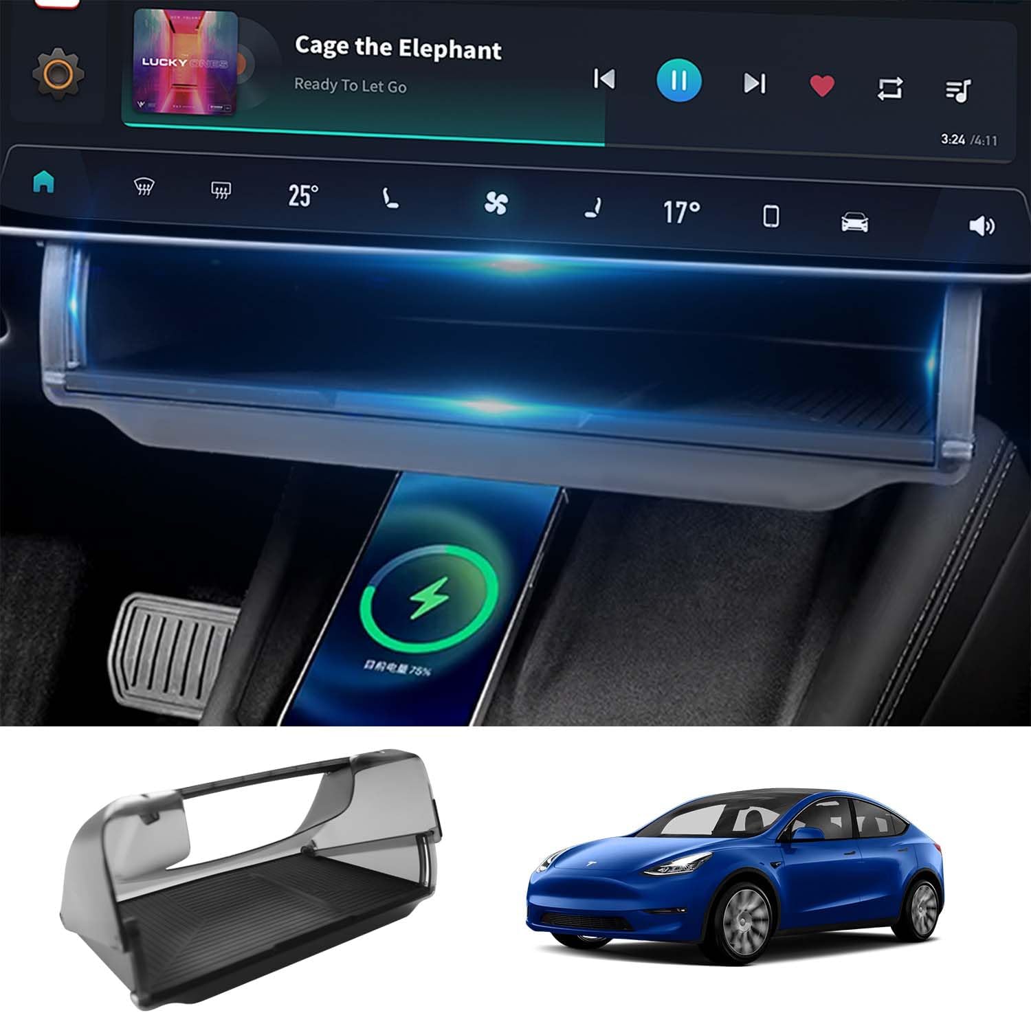 Staufach Unter Dem Bildschirm Für Tesla Model 3 (2017–2023) Und Model Y (2020–2024), Organizer-ablage Für Die Mittelkonsole, Tablet-halterung, Passend Für Tesla-zubehör