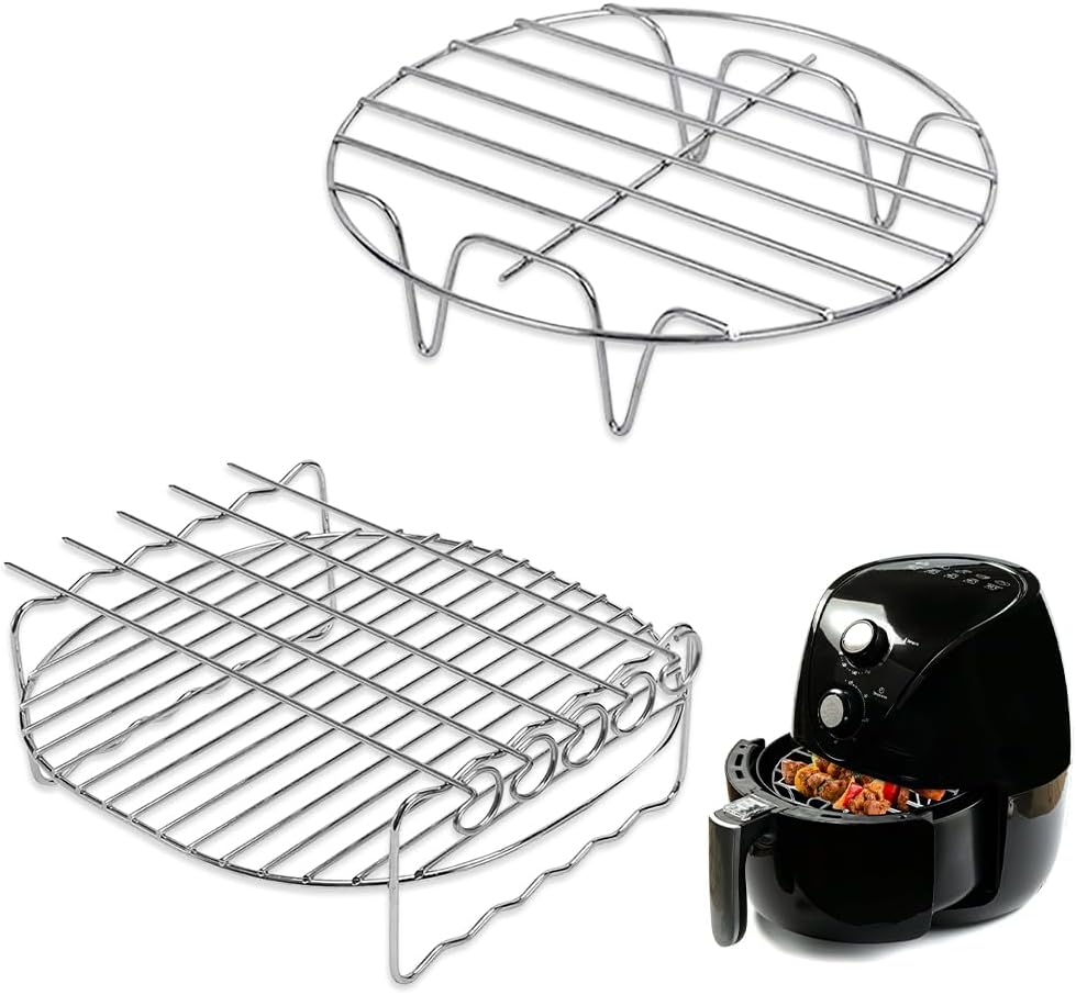 Zubehörset Für Heißluftfritteuse (2-teilig): Rost, Ständer Mit 4 Spießen Und 17,7 Cm Große Edelstahl-kochplatte.