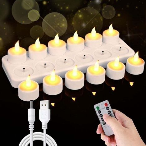 Wiederaufladbare Led-teelichter Mit Ladestation, 12er-set Mit Fernbedienung Und Timer, Flackernde Flamme, Für Schlafzimmer, Hochzeiten, Halloween Und Mehr