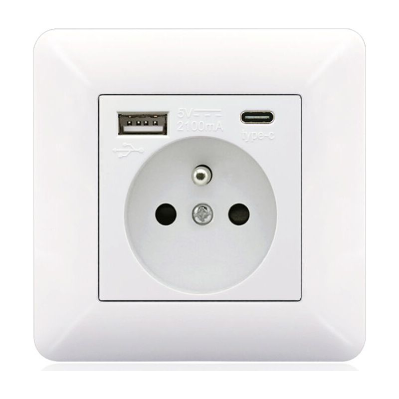 Steckdosenleiste Mit Usb-c- Und Usb-anschluss (16 A) – 2 Steckdosen – 1 Usb-anschluss – 1 Usb-c-anschluss – Horizontale Oder Vertikale Montage – Modernes Weißes Design