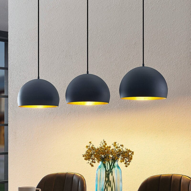 [neuwertig] B-ware Lindby Pendellampe Tarjei 120cm Schwarz/gold Metall 3xe27 Dimmbar