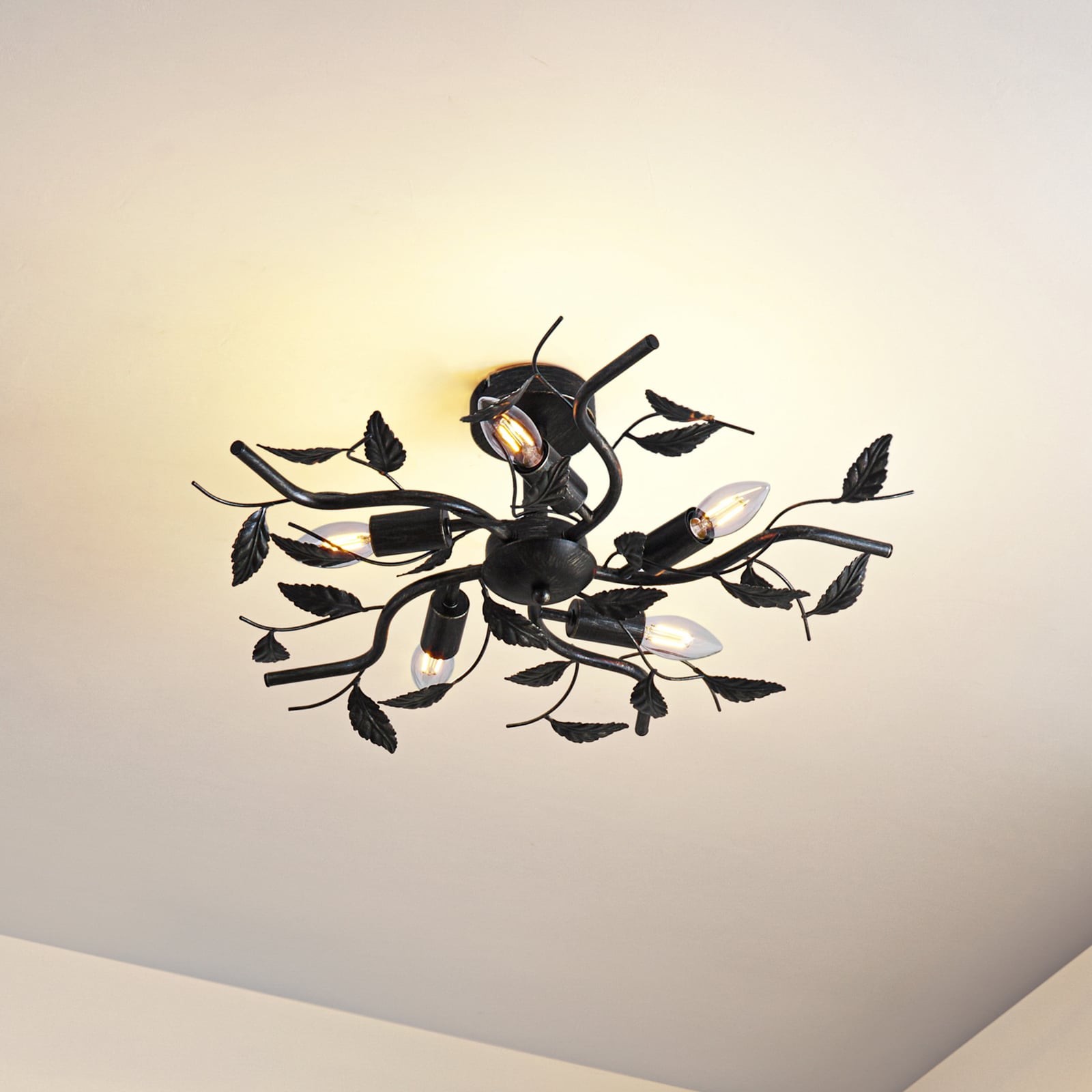 [neuwertig] B-ware Lindby Deckenlampe Yos Led Lampe 5-flammig Dimmbar Schwarz-gold Ø58cm 21cm