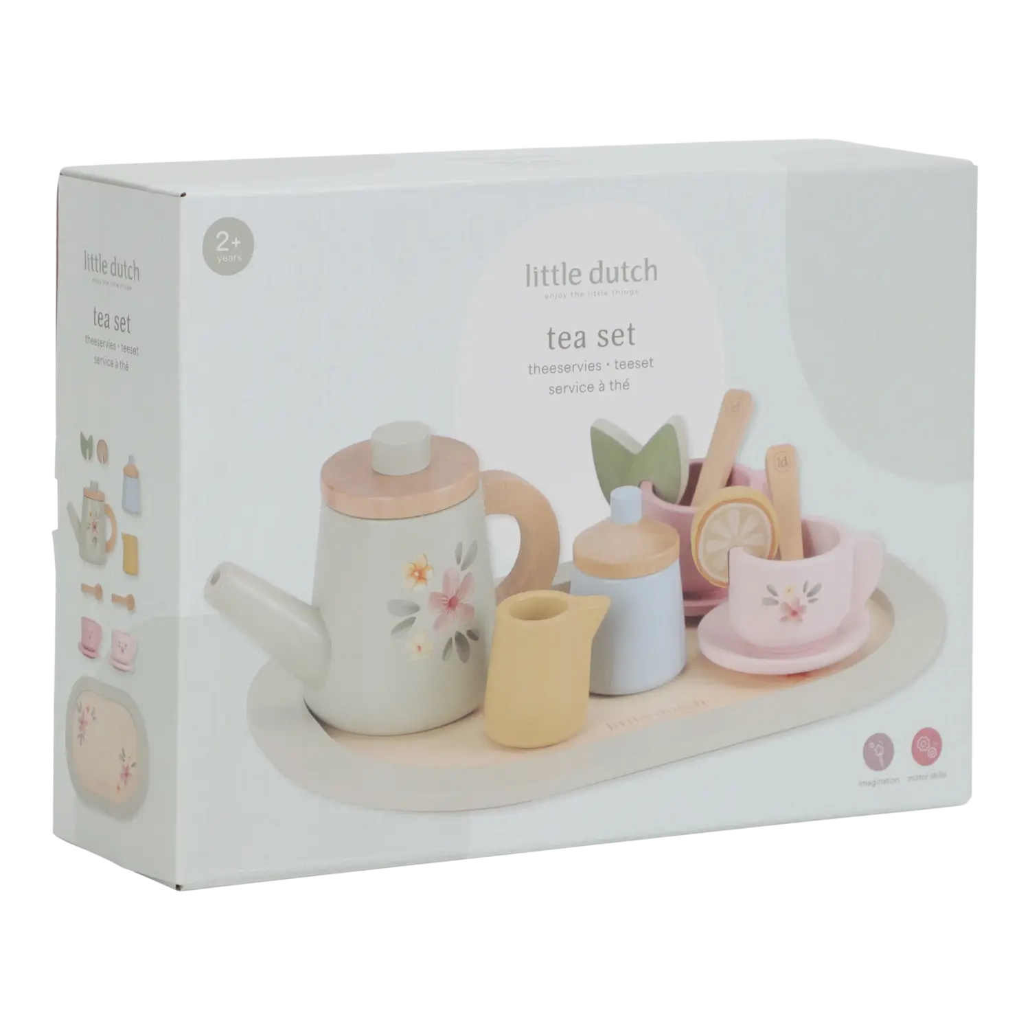 [neuwertig] B-ware Little Dutch Tee Set Teeservice Holz Serviertablett Teekanne Tassen Kinder Spiel