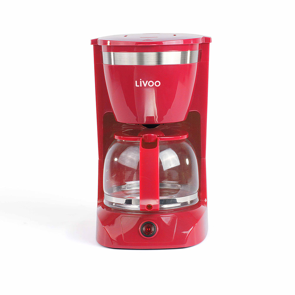 Cafetière Électrique Livoo Dod163r - Finition Rouge, Capacité De 1.25l / 12 Tasses, Verseuse En Verre Avec Système Anti-gouttes