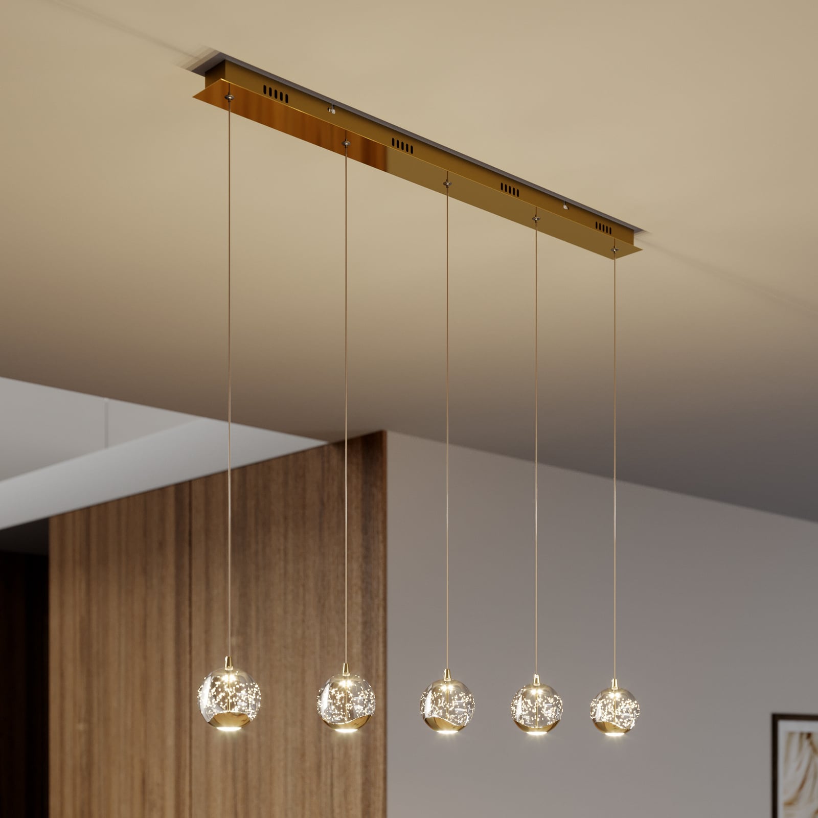 [gebraucht] B-ware Lucande Pendelleuchte Hängeleuchte Hayley Led 5-flammig Gold Glas 96cm Leuchte