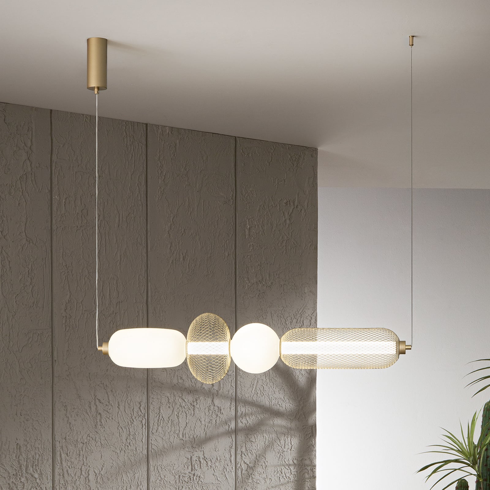 [gebraucht] B-ware Luce Ambiente Design Inkas Led Hanging Light, Height 90 Cm, Gold-coloured Glass/metal, Cct