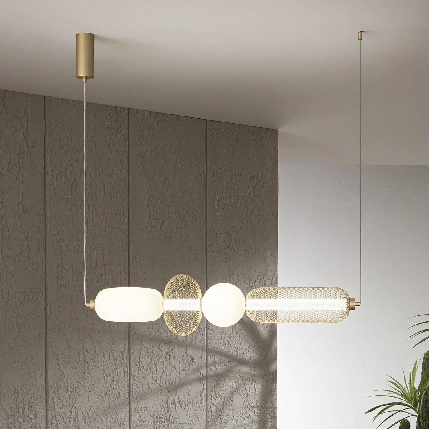 [gebraucht] B-ware Hängelampe Pendelleuchte Luce Ambiente Design Led Glas Metall Gold Weiß Cct 90cm